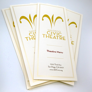 SD Civic Theatre Printed Menus