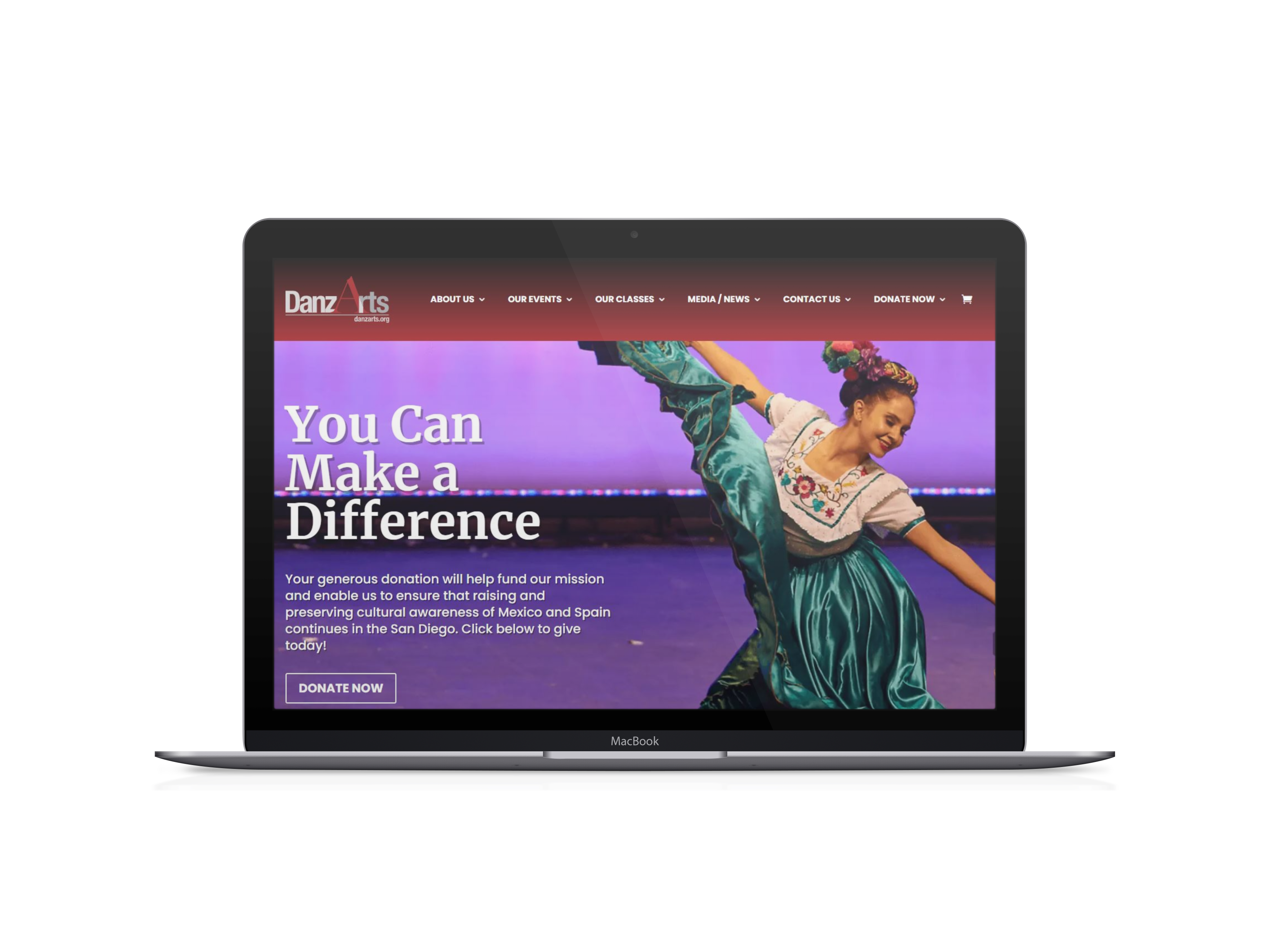 photo of danzarts website on a laptop